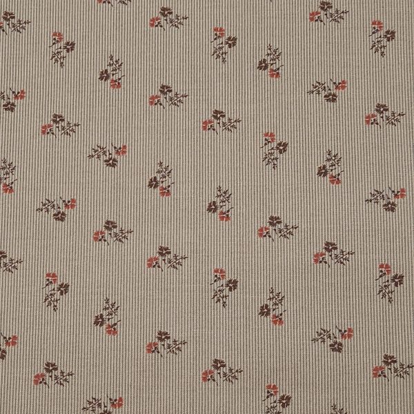 Tela beige rayas azules y florecitas