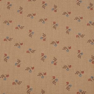 Tela camel rayas florecitas azules
