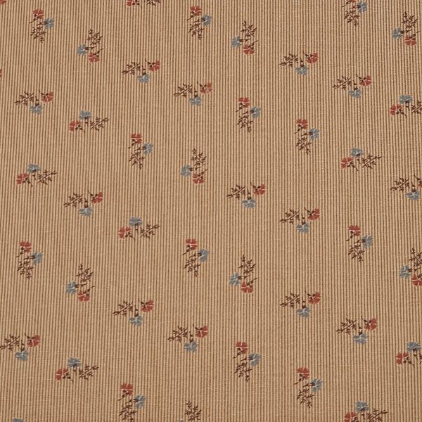 Tela camel rayas florecitas azules