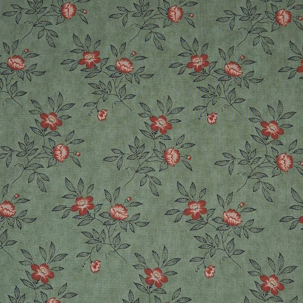 Tela verde flores coral