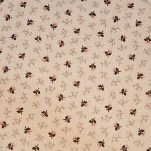 Tela beige florecitas marrón y rosa