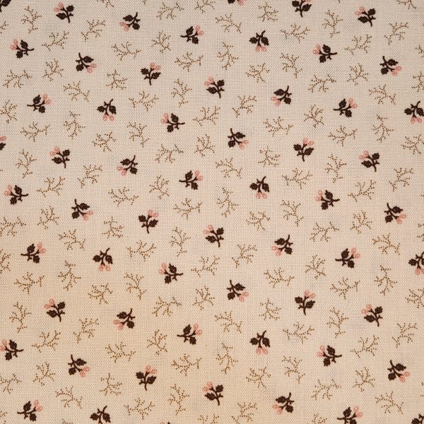 Tela beige florecitas marrón y rosa