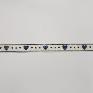 Cinta beige corazones azul 1.5 cm