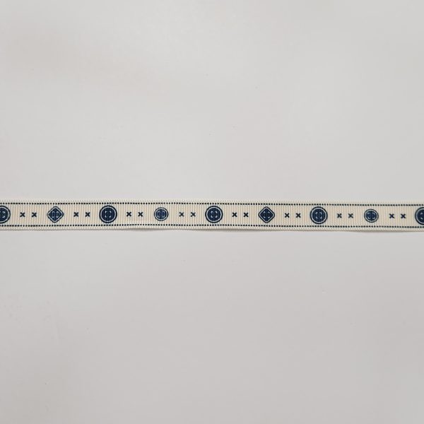 Cinta beige botones azul 1.5 cm