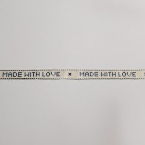 Cinta beige con pespunte y letras azul 1.5 cm
