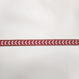 Cinta Rustica roja con dibujo blanco 1.5 cm.