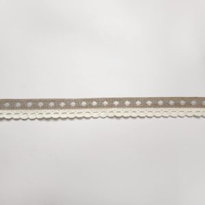Cinta rustica lino-topos con bolillo ondas beige 2cm.