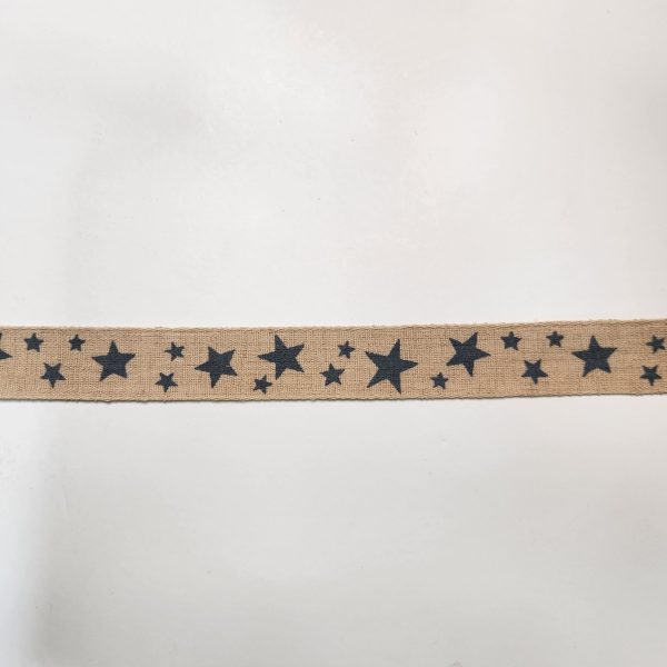 Cinta rustica beige con estrellas azules 2.5cm