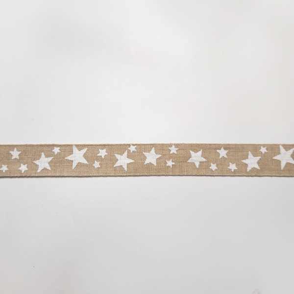 Cinta rustica beige con estrellas blancas 2.5cm
